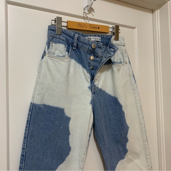 ZARA - High Waisted, Straight Leg Tie-Dye Jeans - Denim - Women’s 4 (EUR 36) - Picture 3 of 10